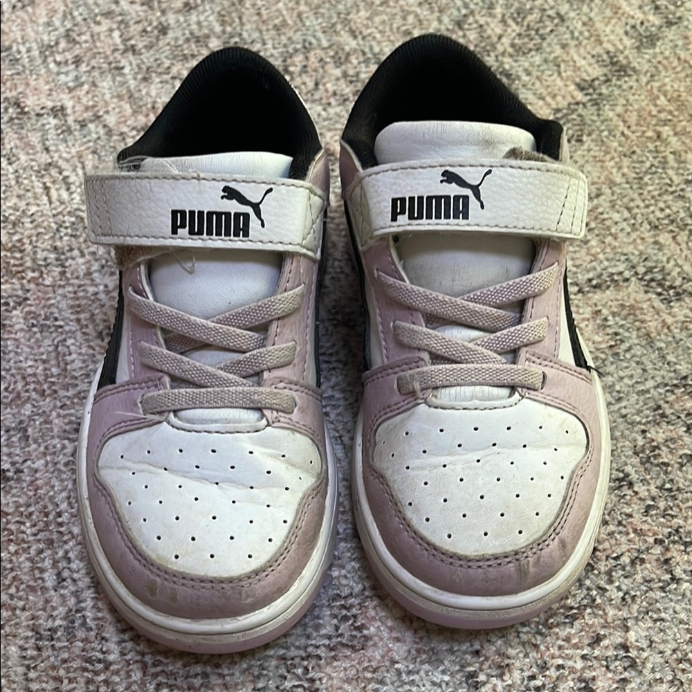 Puma White and lavender Sneakers with Velcro Strap 12c